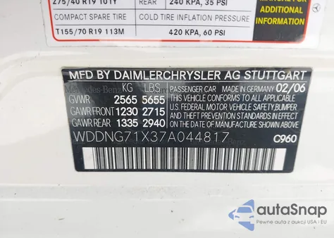 2007 Mercedes-Benz S 550 from USA, damaged, VIN WDDNG71X37A044817